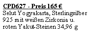 Textfeld: CPD627 - Preis 165 �Selut Yogyakarta, Sterlingsilber 925 mit wei�en Zirkonia u. roten Yakut-Steinen 34,96 g